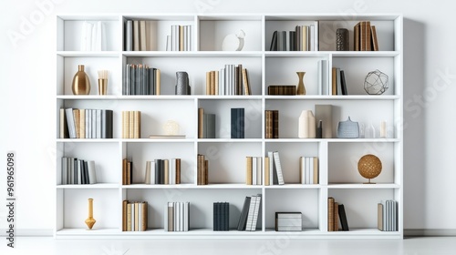 White Bookshelf with Decor. photo