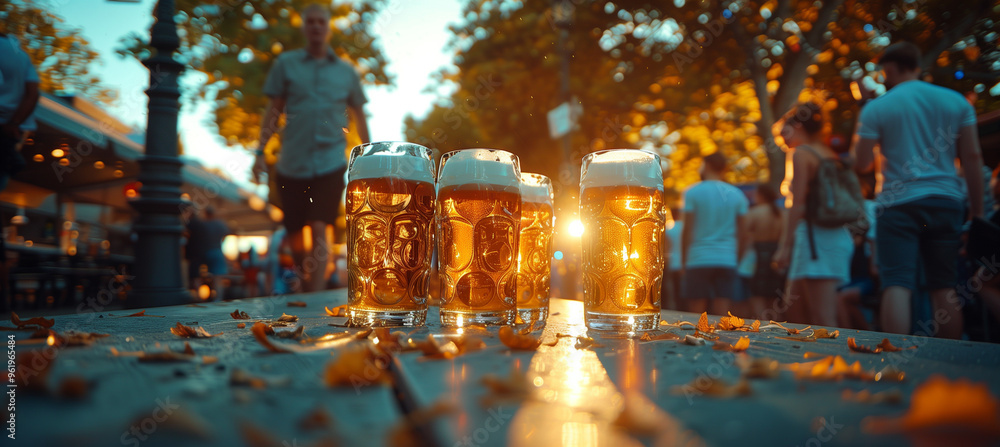Obraz premium Beer cups during Octoberfest.