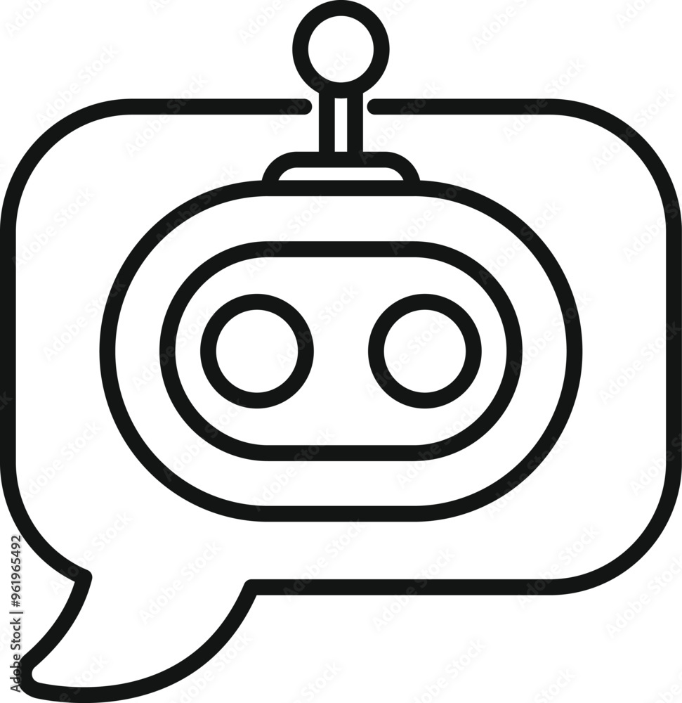 Obraz premium This simple vector icon shows a chatbot speaking in a speech bubble, representing communication with ai