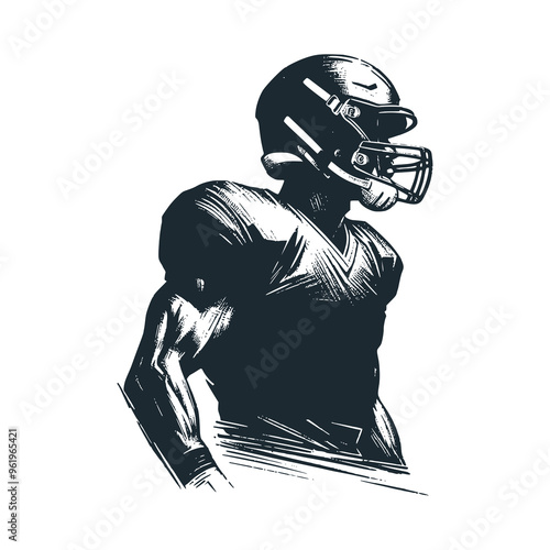 The american football player. Black white vector illustration.
