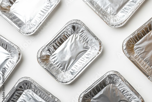 White background with foil food trays photo