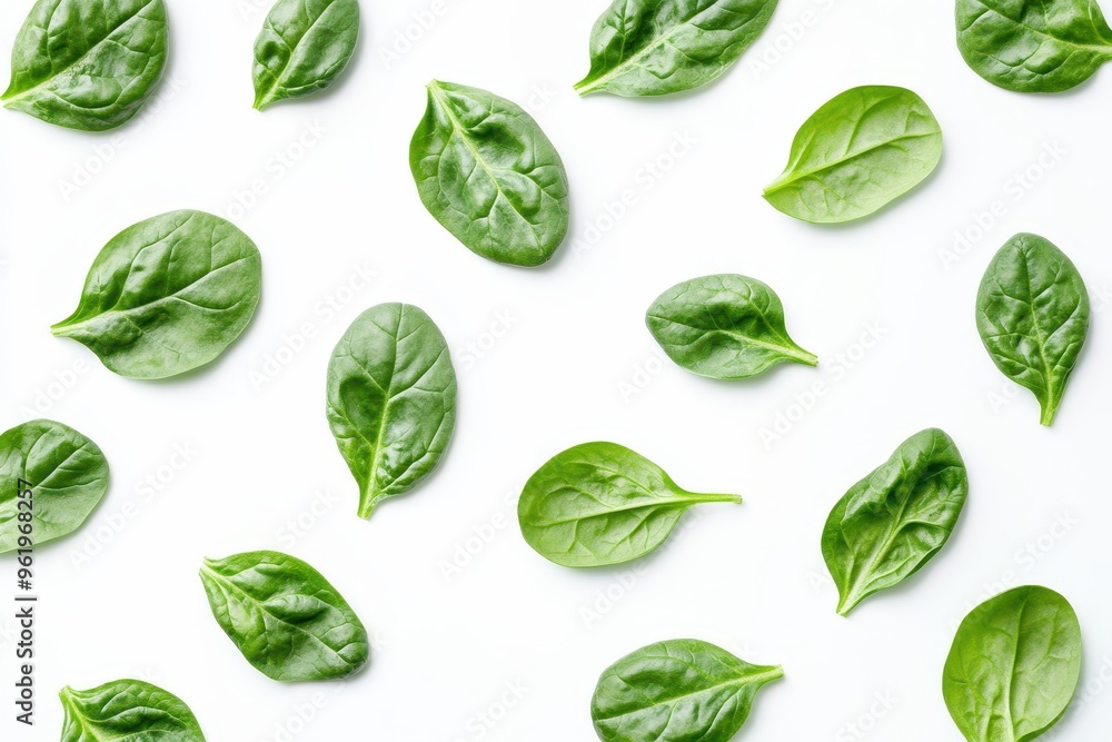 White background with top view of spinach design White background with top view of spinach design