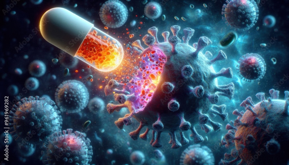 Fototapeta premium Medical Marvels: How Pills Release Active Compounds to Eradicate Harmful Pathogens and Infections.