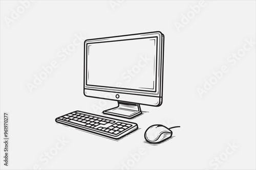 A computer line art on the white background