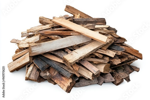 Wood scrap pile isolated on white background