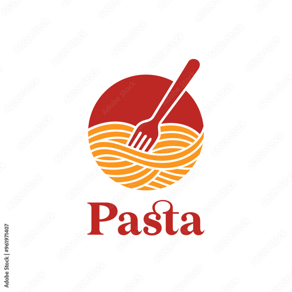Pasta logo design vector illustration template delicious spaghetti in circle Pasta logo design vector illustration template delicious spaghetti in circle