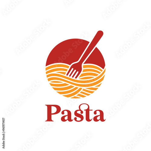 Pasta logo design vector illustration template delicious spaghetti in circle