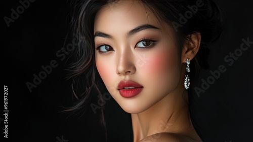 Wallpaper Mural A close-up portrait of a beautiful woman showcasing elegant makeup and stunning accessories against a dark backdrop. Torontodigital.ca