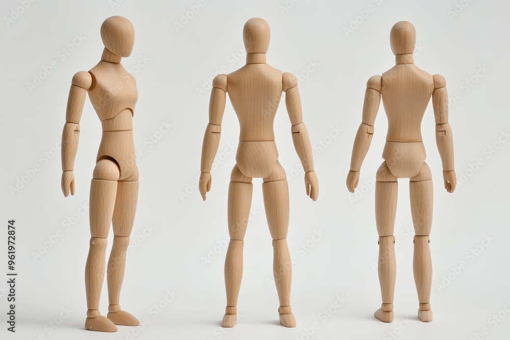 Wooden mannequin practicing yoga on white background Wooden mannequin practicing yoga on white background