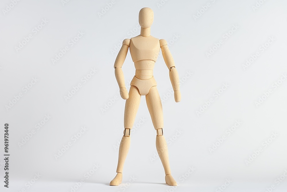 Wooden mannequins pose on white background Wooden mannequins pose on white background