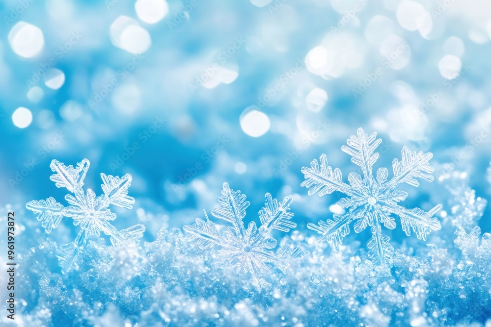 Close-up of Sparkling Snowflakes on a Blue Background Close-up of Sparkling Snowflakes on a Blue Background