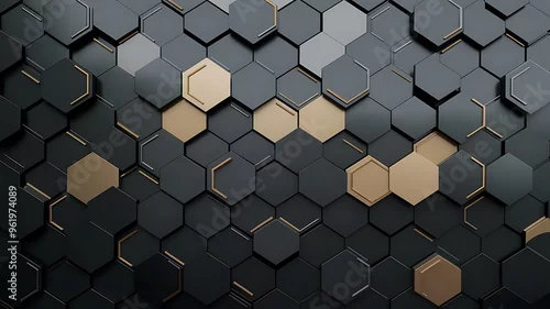 Obraz  z motywem Hexagonal abstract metal background with light