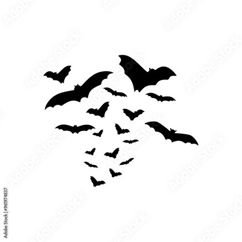 Flat Halloween Bat Flock Silhouette