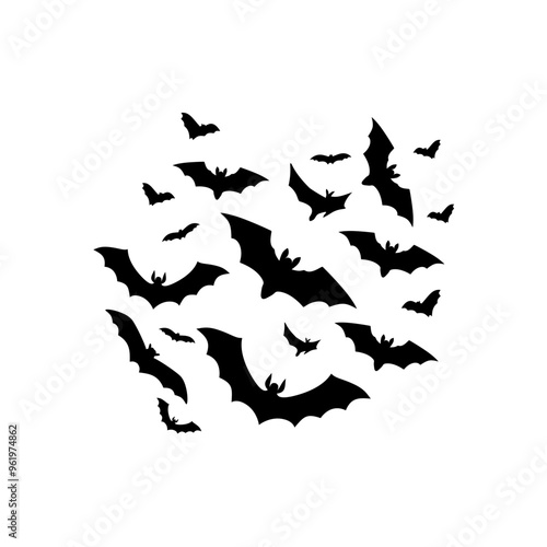 Flat Halloween Bat Flock Silhouette