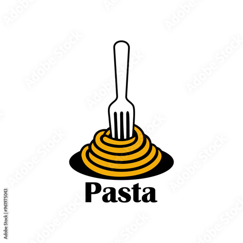 Pasta logo vector illustration template in circle with plate