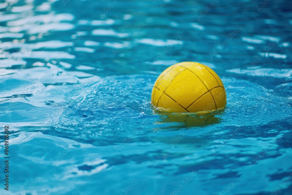 Yellow water polo ball in pool Yellow water polo ball in pool