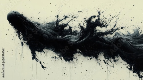 inky tendrils sprawling across pristine canvas creating abstract patterns of controlled chaos droplets and splatters adding dynamic energy photo