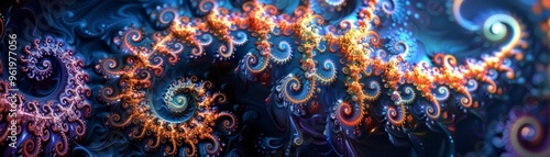 Vibrant Abstract Fractal Designs Spiraling in a Cosmic Dance of Colors and Shapes in a Digital Realm