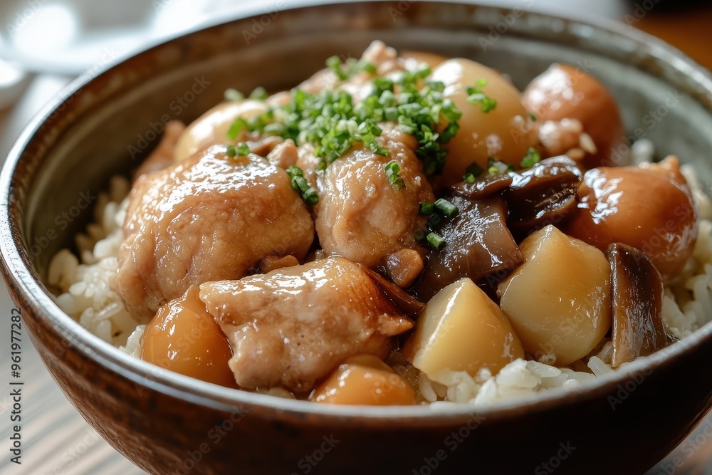 Yummy Japanese chestnut and chicken with shimeji rice or takikomi gohan Yummy Japanese chestnut and chicken with shimeji rice or takikomi gohan