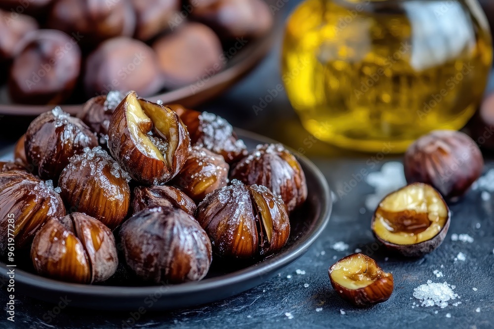 Yummy roasted chestnuts with oil and sugar a healthy snack choice Yummy roasted chestnuts with oil and sugar a healthy snack choice