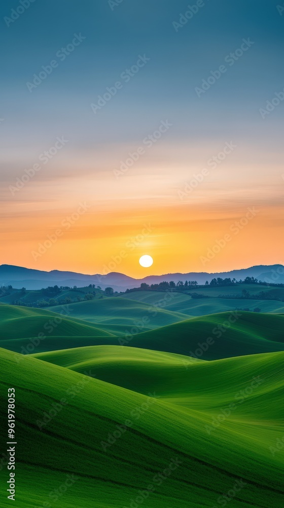 Sunrise over Rolling Green Hills. Sunrise over Rolling Green Hills.