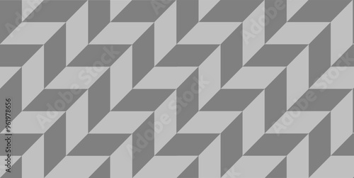 Seamless geometric pattern with alternating light and dark gray tiles in a dynamic herringbone layout. A clean, modern design perfect for backgrounds or interior decor inspiration.