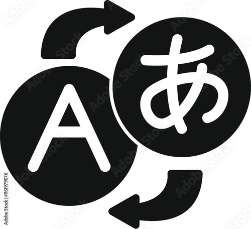 Simple vector glyph icon representing the concept of language translation from english to japanese