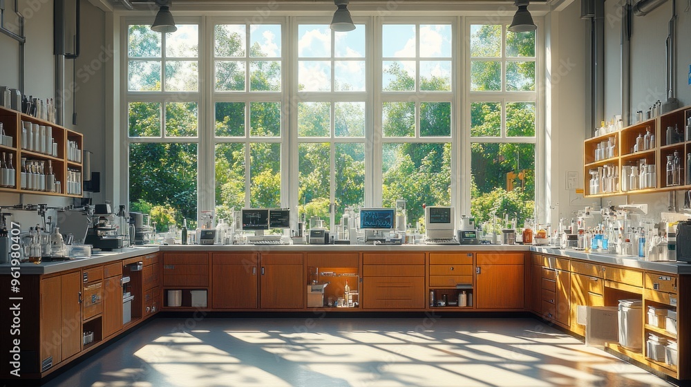 Sunny Laboratory Interior with Large Window Sunny Laboratory Interior with Large Window