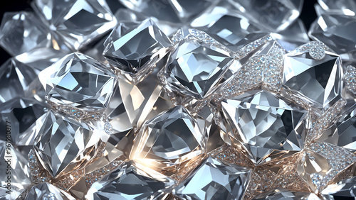 Multi faceted diamonds refracting light background 3d wallpaper photo