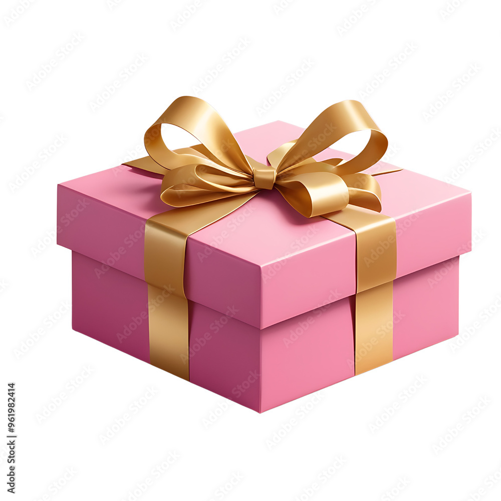 Obraz premium pink gift box with golden ribbon bow isolated on transparent background
