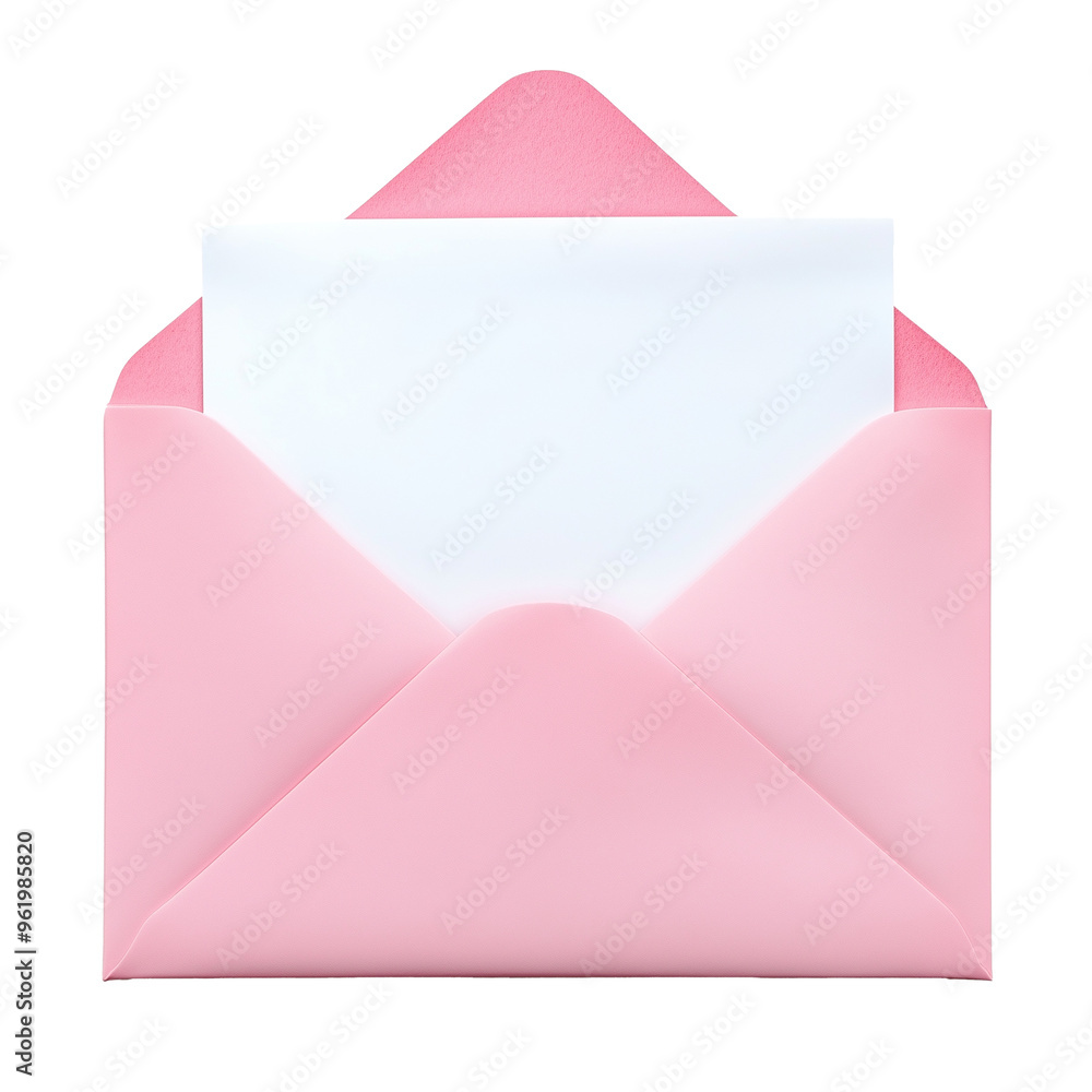 Pink envelope with blank white paper isolated on transparent or white background Pink envelope with blank white paper isolated on transparent or white background