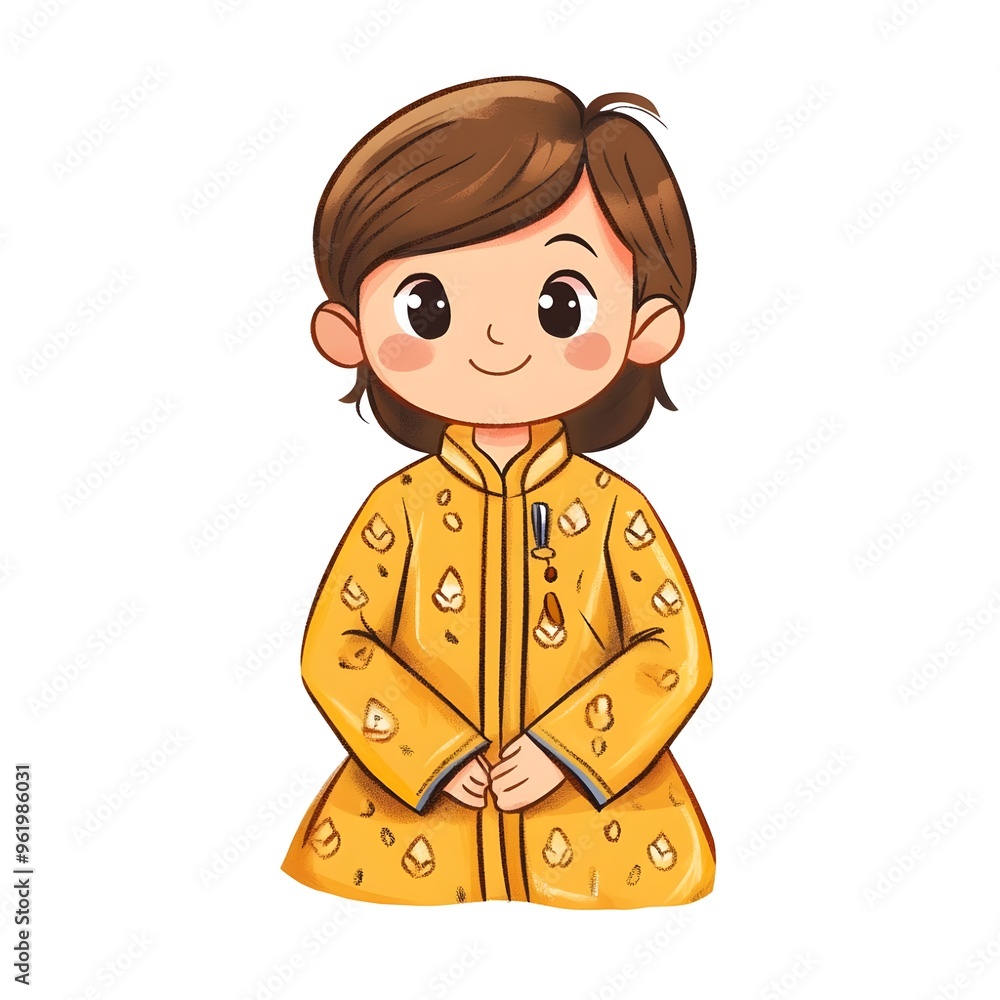 A beautiful cartoon full body child wearing Sherwani is a long coat with intricate decorations worn with matching pants, commonly used for weddings clipart, full body, watercolor clipart A beautiful cartoon full body child wearing Sherwani is a long coat with intricate decorations worn with matching pants, commonly used for weddings clipart, full body, watercolor clipart