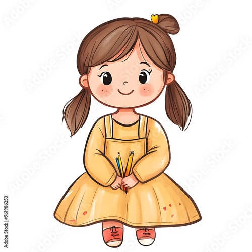 A beautiful cartoon full body child wearing oota are shoes made from leather or woven fabric, often used with formal outfits and ceremonies clipart, full body, watercolor clipart photo