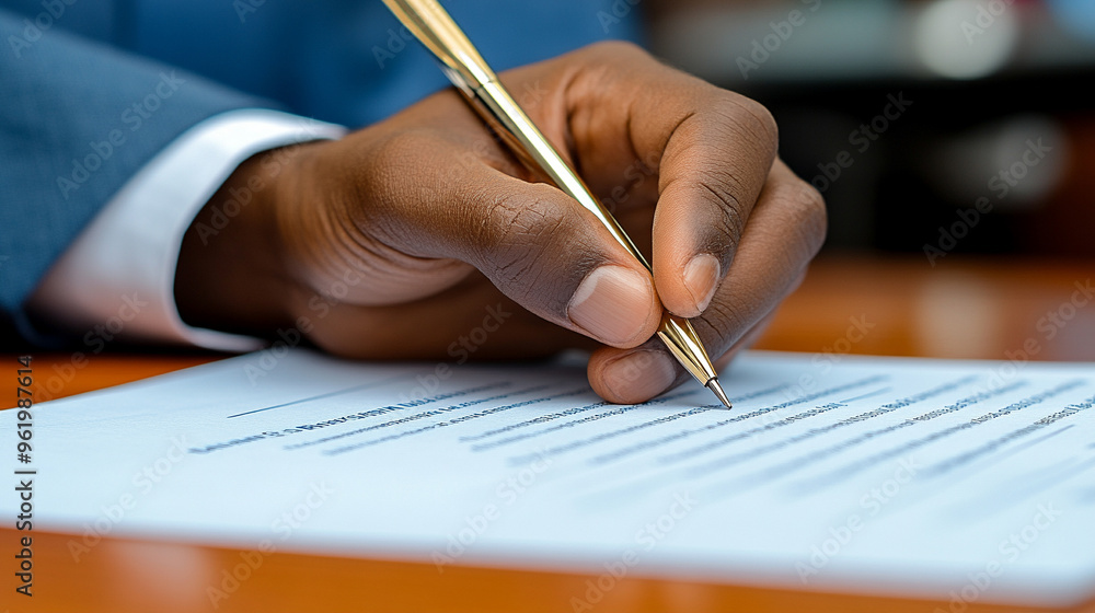 Black man’s hand signing a contract, symbolizing commitment, agreement, and professionalism. Focus on the act of finalizing important documents Black man’s hand signing a contract, symbolizing commitment, agreement, and professionalism. Focus on the act of finalizing important documents