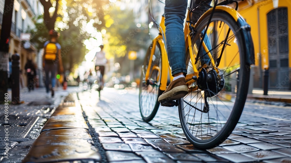 Yellow Bicycle Riding in the City Yellow Bicycle Riding in the City