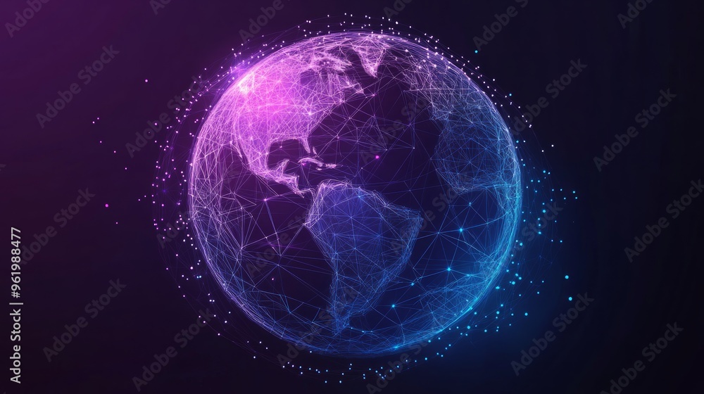Obraz premium Metaverse digital sphere. Abstract blue-purple globe in low poly. Polygonal wireframe vector illustration. Geometric background
