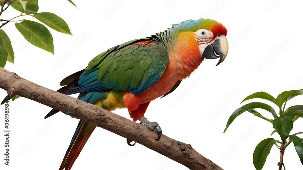 Obraz premium parrot on the tree branch isolated on transparent , white background