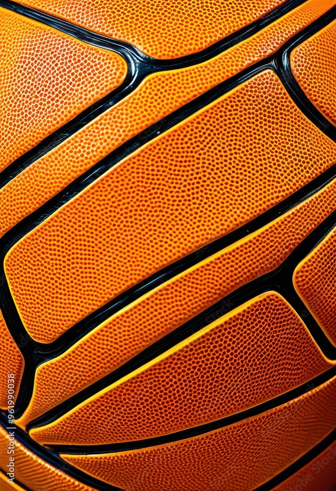 Obraz premium detailed examination basketball surface patterns highlighting unique color variations, textures, designs, colors, details, round, orange, black, lines