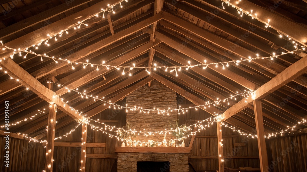 Rustic Barn Interior with Twinkling Lights Rustic Barn Interior with Twinkling Lights