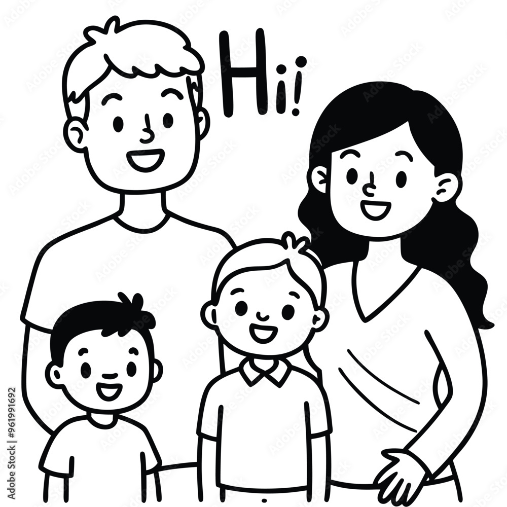 Character happy family greeting say Hi Hello Character happy family greeting say Hi Hello
