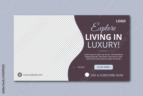Real Estate youtube thumbnail template premium web banner design. Agency online business video cover template
