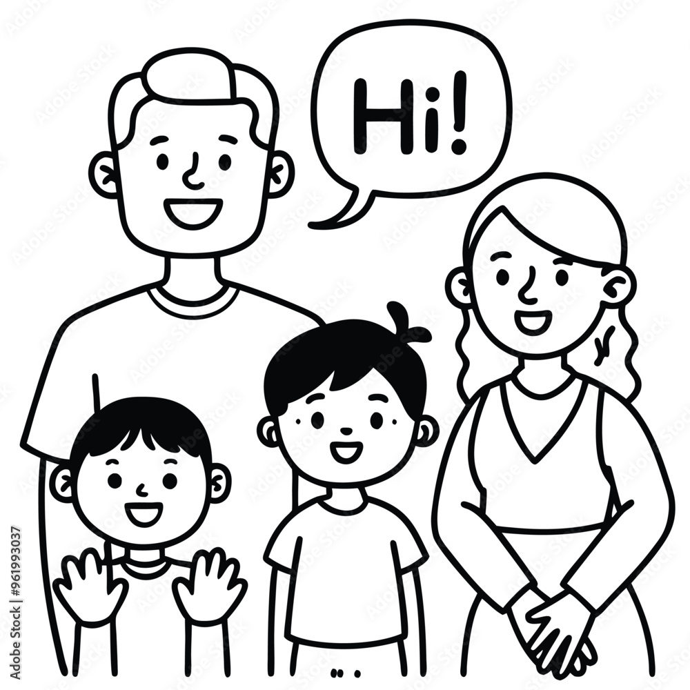 Character happy family greeting say Hi Hello Character happy family greeting say Hi Hello