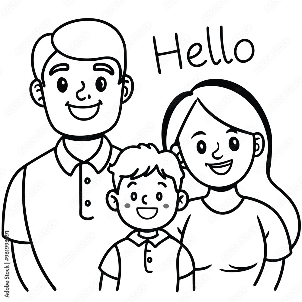 Character happy family greeting say Hi Hello Character happy family greeting say Hi Hello