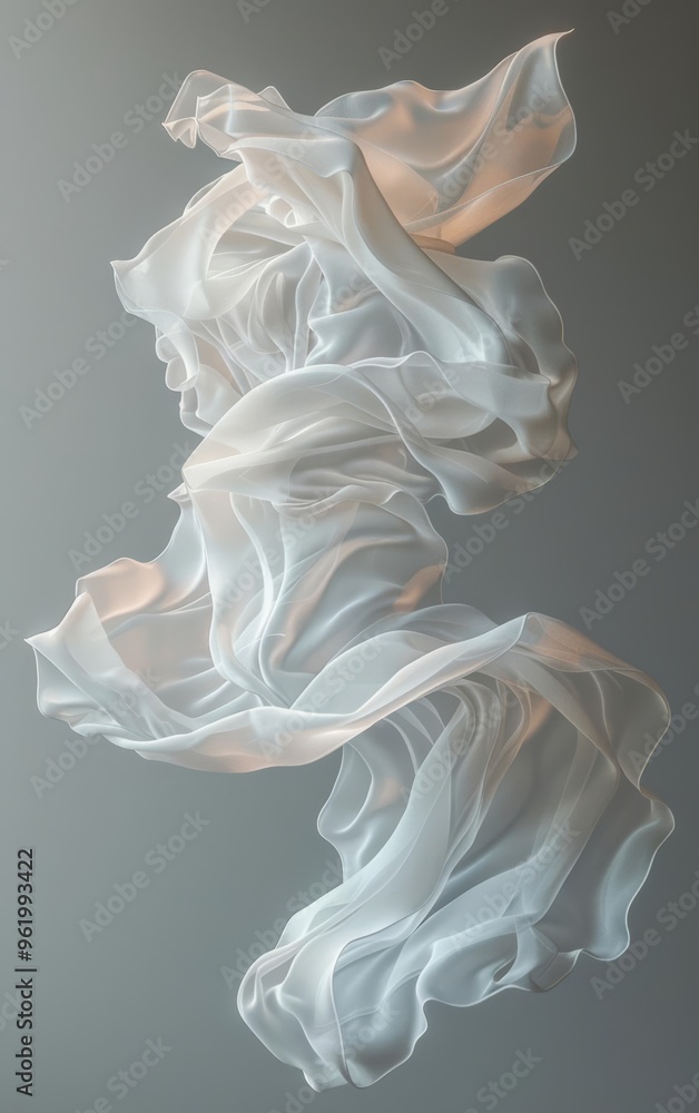 Graceful Fabric Pieces Dancing Amidst Dynamic Movement in a Mystical Setting Graceful Fabric Pieces Dancing Amidst Dynamic Movement in a Mystical Setting