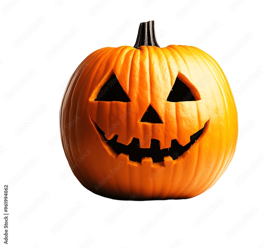 Carved pumpkin with a smiling face, perfect for Halloween decorations. Vibrant orange color with a friendly expression, isolated on a white background. Carved pumpkin with a smiling face, perfect for Halloween decorations. Vibrant orange color with a friendly expression, isolated on a white background.