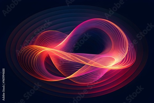 Abstract neon art with twisting lines in shades of pink and orange. Stunning artwork on a black background. abstract modern colorful neon background