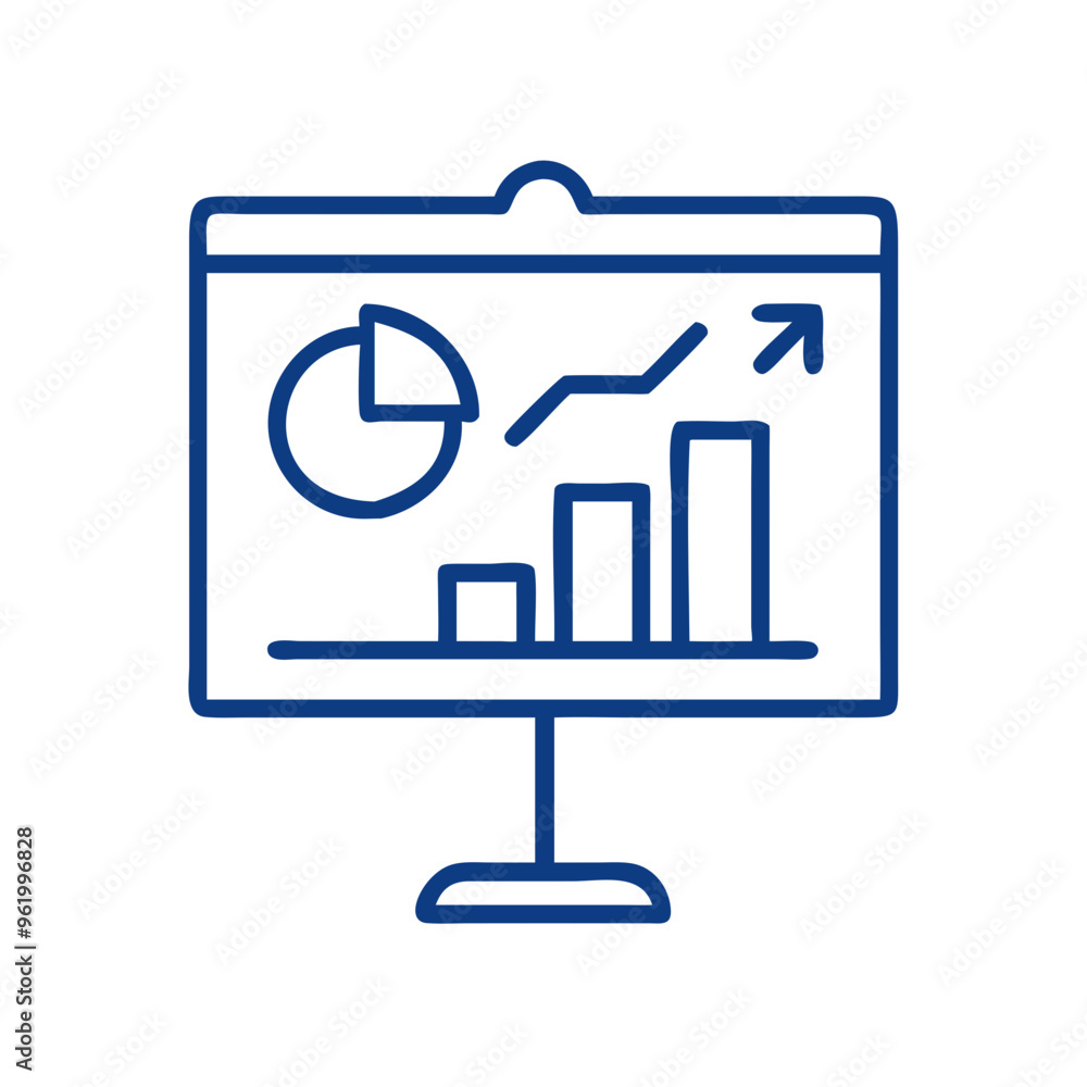 Sales presentation icon in vector style, blue outline, business and marketing symbol with copy space Sales presentation icon in vector style, blue outline, business and marketing symbol with copy space