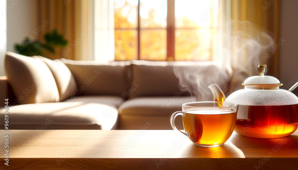 Tee im Wohnzimmer, im Herbst Tee im Wohnzimmer, im Herbst