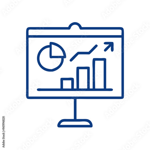 Sales presentation icon in vector style, blue outline, business and marketing symbol with copy space