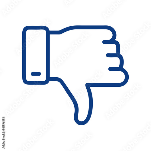Thumbs-down icon in vector style, blue outline, disapproval and dislike symbol with copy space